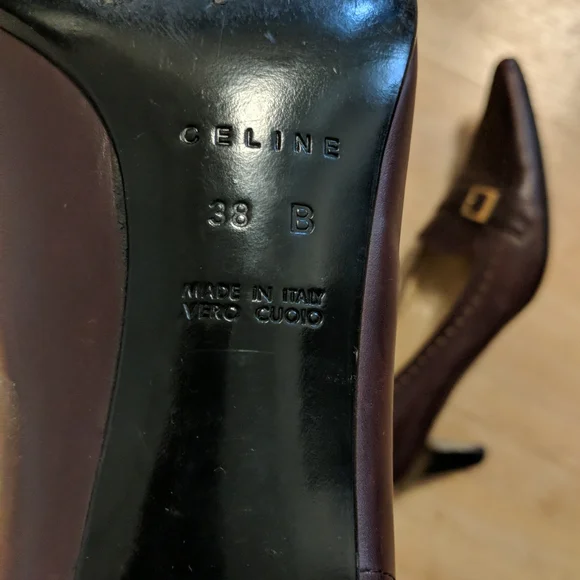 Celine burgundy-brown leather classic pumps/shoes, 2 1/2" heal,size 38 - Picture 7 of 11